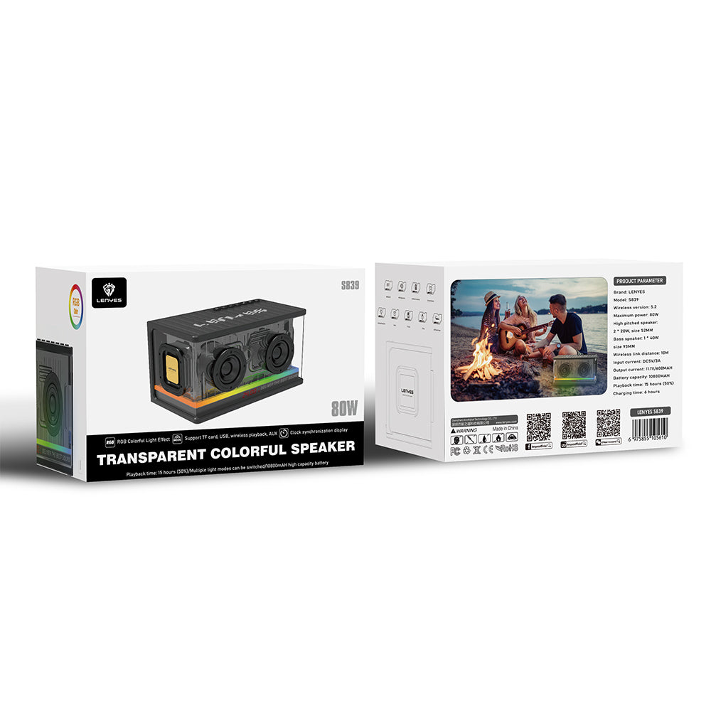 Lenyes S839 RGB Işıklı Taşınabilir TWS Bluetooth Hoparlör v5.2 Siyah