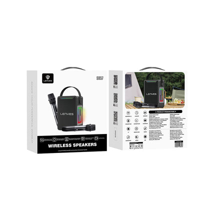 Lenyes S857 RGB Işıklı Çift Mikrofonlu Taşınabilir TWS Bluetooth Speaker Hoparlör v5.3 Siyah