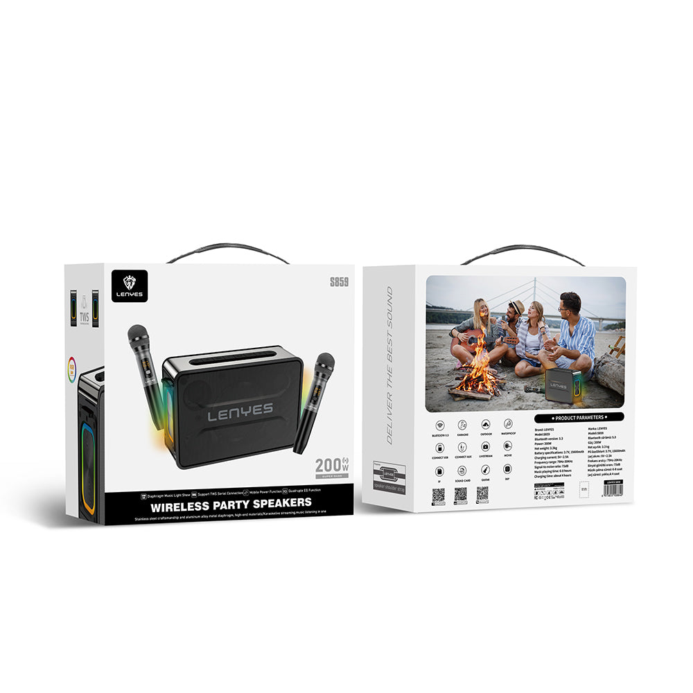 Lenyes S859 RGB Işıklı Çift Mikrofonlu TWS Bluetooth Speaker Hoparlör v5.3 Siyah