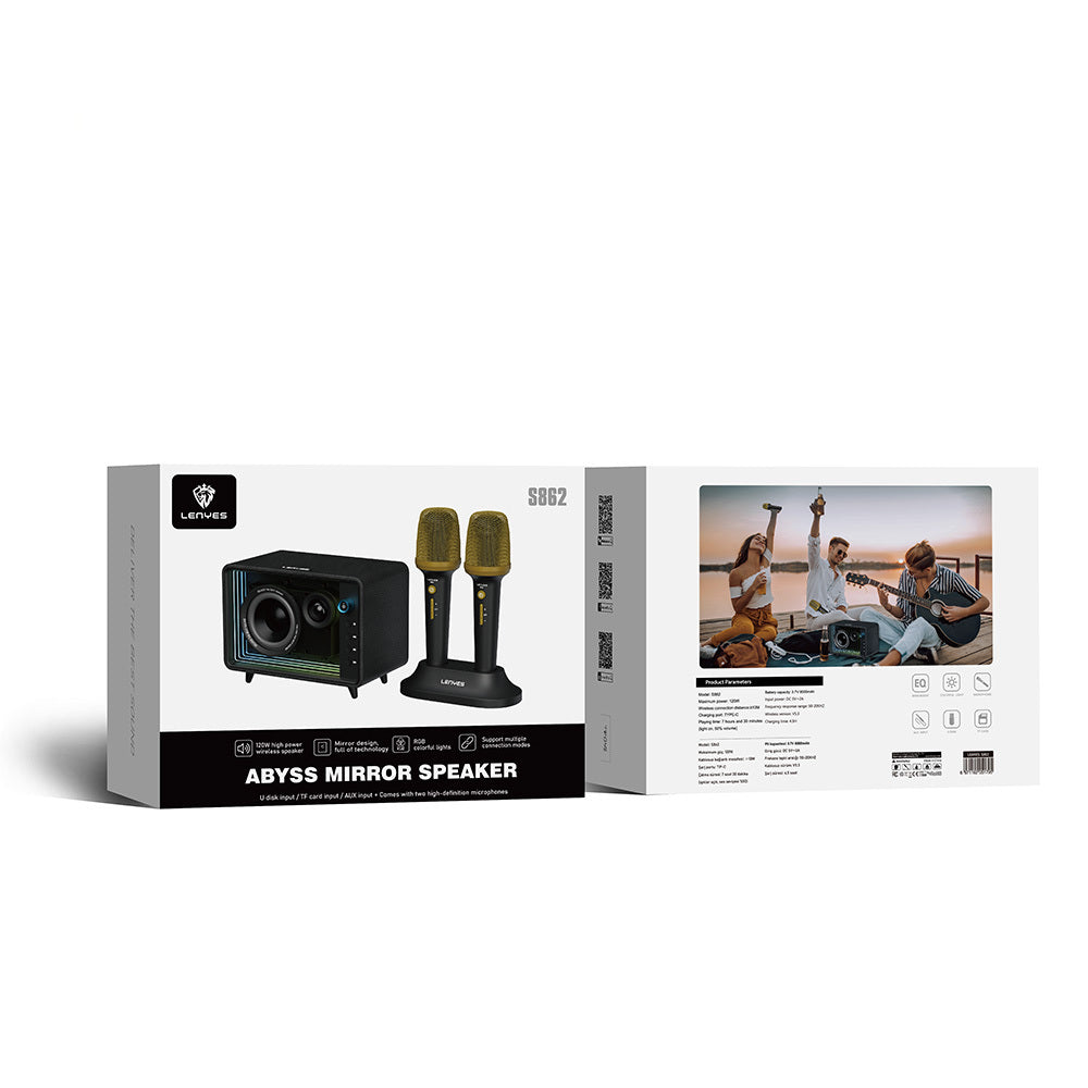 Lenyes S862 Su Geçirmez Mikrofonlu Çoklu Giriş Karaoke Bluetooth Hoparlör v5.3 120W Siyah
