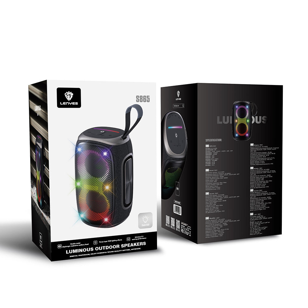 Lenyes S865 Luminous Serisi Su Geçirmez Çoklu Giriş RGB Işıklı TWS Bluetooth Hoparlör v5.3 40W Siyah