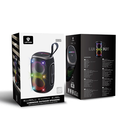 Lenyes S865 Luminous Serisi Su Geçirmez Çoklu Giriş RGB Işıklı TWS Bluetooth Hoparlör v5.3 40W Siyah