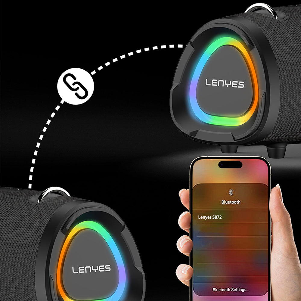 Lenyes S872 RGB Işıklı Taşınabilir Çift Mikrofonlu TWS Bluetooth Speaker Hoparlör v5.3 Siyah
