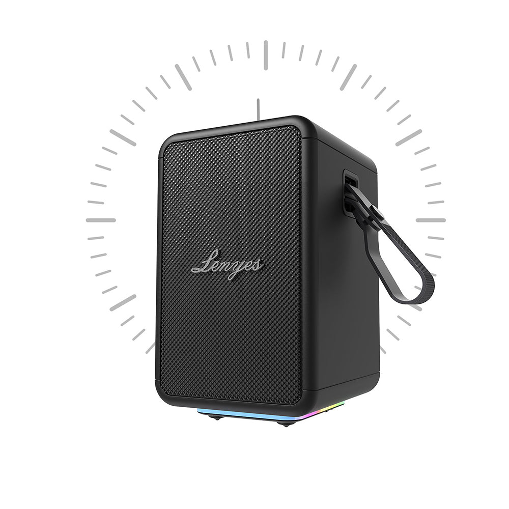 Lenyes S874 Su Geçirmez Özellikli RGB Işıklı Askılı Taşınabilir TWS Bluetooth Hoparlör v5.3 Siyah