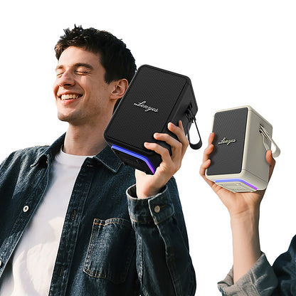 Lenyes S874 Su Geçirmez Özellikli RGB Işıklı Askılı Taşınabilir TWS Bluetooth Hoparlör v5.3 Bej