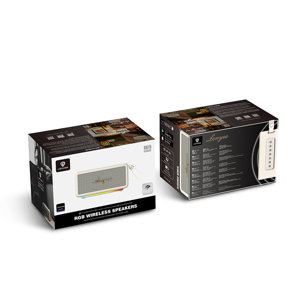 Lenyes S875 Elegance Serisi RGB Işıklı Taşınabilir Su Geçirmez TWS Bluetooth Hoparlör v5.3 40W Bej