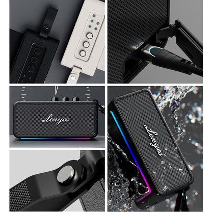 Lenyes S876 Supreme Serisi RGB Işıklı Taşınabilir Su Geçirmez TWS Bluetooth Hoparlör v5.3 45W Bej