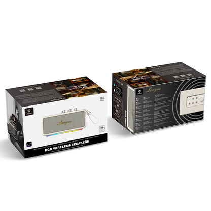 Lenyes S876 Supreme Serisi RGB Işıklı Taşınabilir Su Geçirmez TWS Bluetooth Hoparlör v5.3 45W Bej