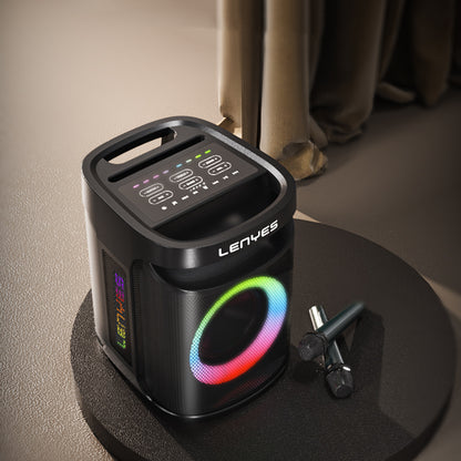 Lenyes S881 Su Geçirmez Mikrofonlu Çoklu Giriş RGB Işıklı TWS Karaoke FM Bluetooth Hoparlör v5.3 120W Siyah