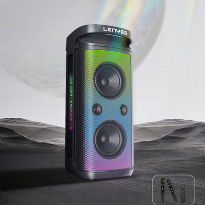 Lenyes S882 Su Geçirmez Mikrofonlu Çoklu Giriş RGB Işıklı TWS Karaoke FM Bluetooth Hoparlör v5.3 200W Siyah