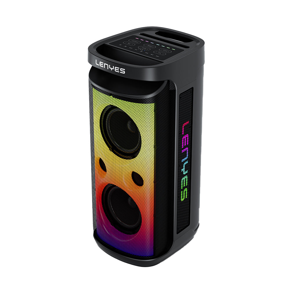 Lenyes S883 Su Geçirmez Tekerlekli Mikrofonlu Çoklu Giriş RGB Işıklı TWS Karaoke FM Bluetooth Hoparlör v5.3 360W Siyah
