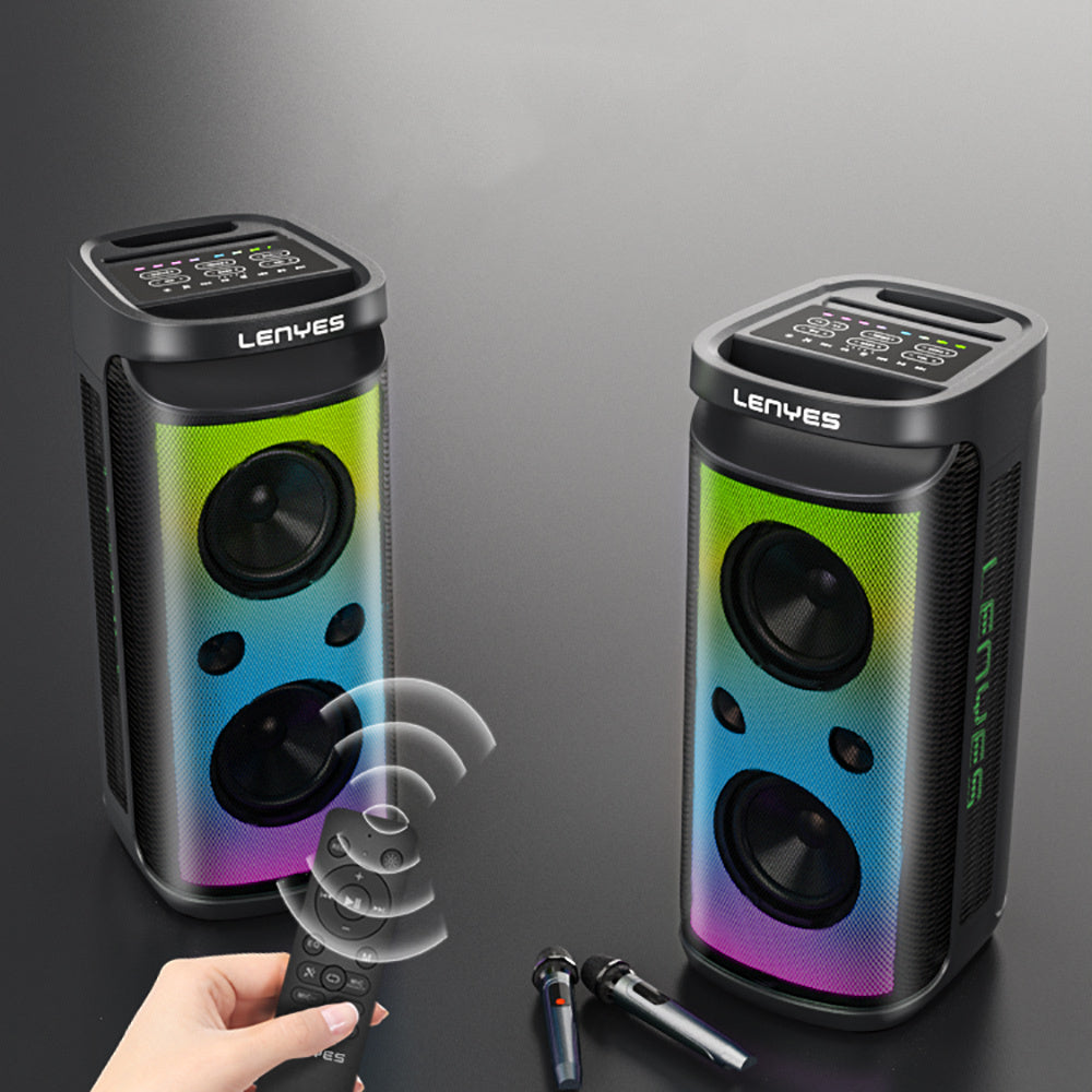 Lenyes S883 Su Geçirmez Tekerlekli Mikrofonlu Çoklu Giriş RGB Işıklı TWS Karaoke FM Bluetooth Hoparlör v5.3 360W Siyah