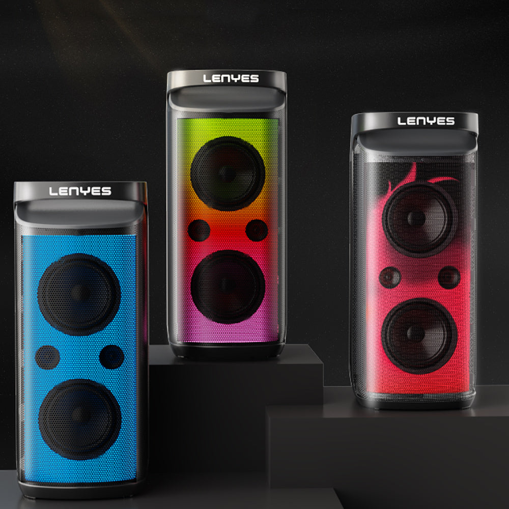 Lenyes S883 Su Geçirmez Tekerlekli Mikrofonlu Çoklu Giriş RGB Işıklı TWS Karaoke FM Bluetooth Hoparlör v5.3 360W Siyah