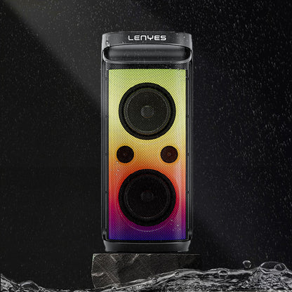 Lenyes S883 Su Geçirmez Tekerlekli Mikrofonlu Çoklu Giriş RGB Işıklı TWS Karaoke FM Bluetooth Hoparlör v5.3 360W Siyah