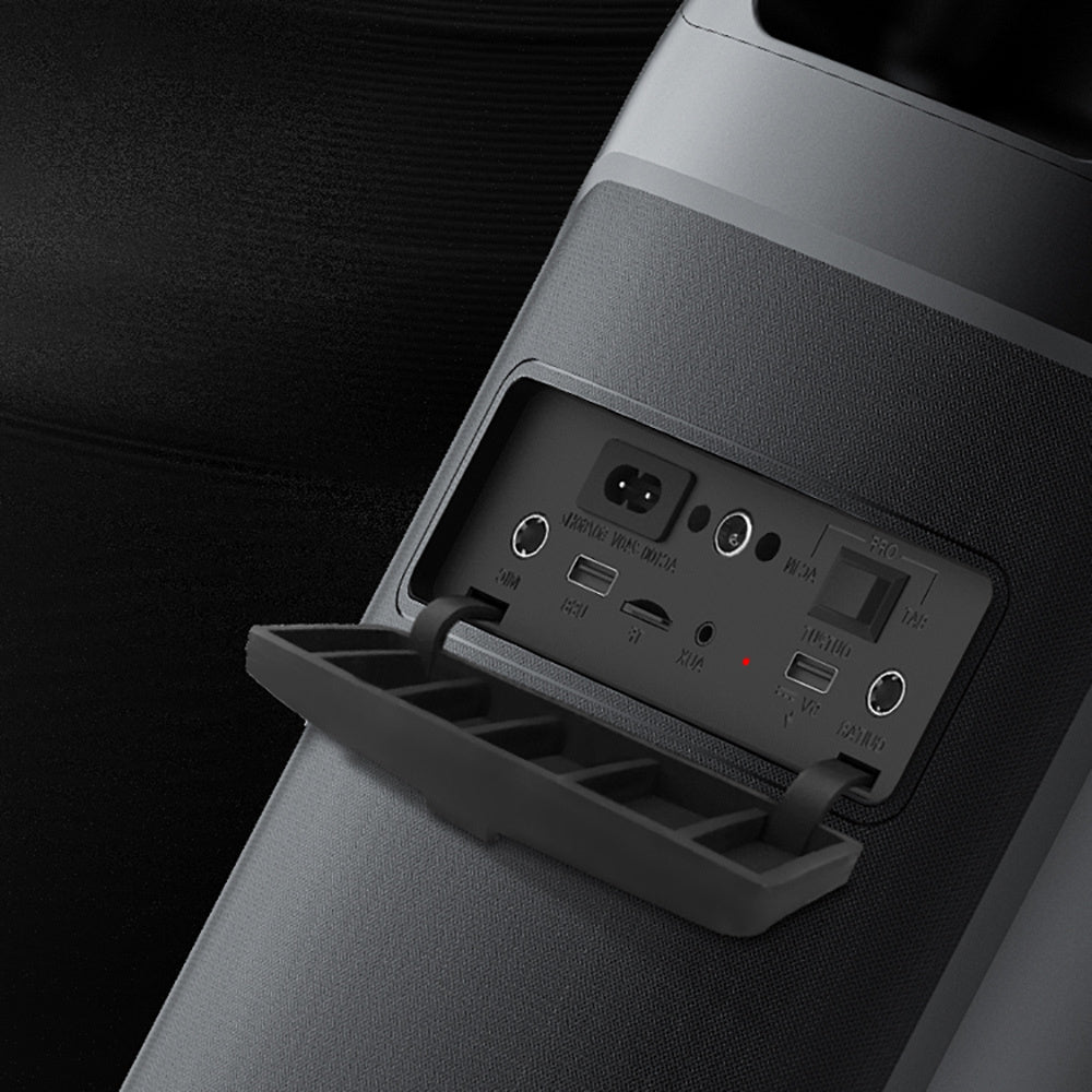 Lenyes S883 Su Geçirmez Tekerlekli Mikrofonlu Çoklu Giriş RGB Işıklı TWS Karaoke FM Bluetooth Hoparlör v5.3 360W Siyah