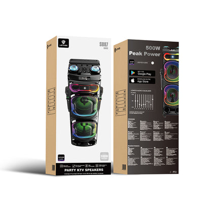 Lenyes S887 RGB Işıklı Çift Mikrofonlu Kablosuz TWS Bluetooth Speaker Hoparlör v5.3 Siyah