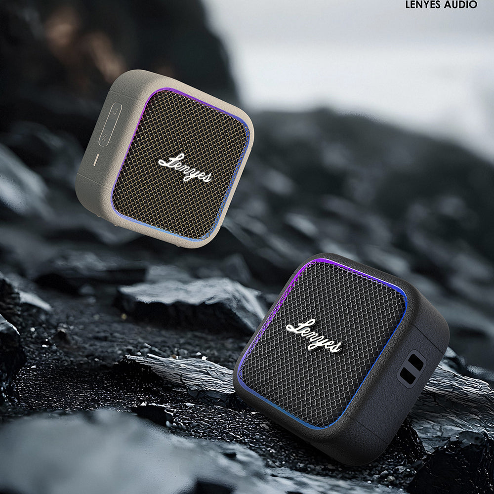 Lenyes S890 Su Geçirmez Özellikli RGB Işıklı Askılı Mini OTG-TWS Bluetooth Hoparlör v5.3 Bej