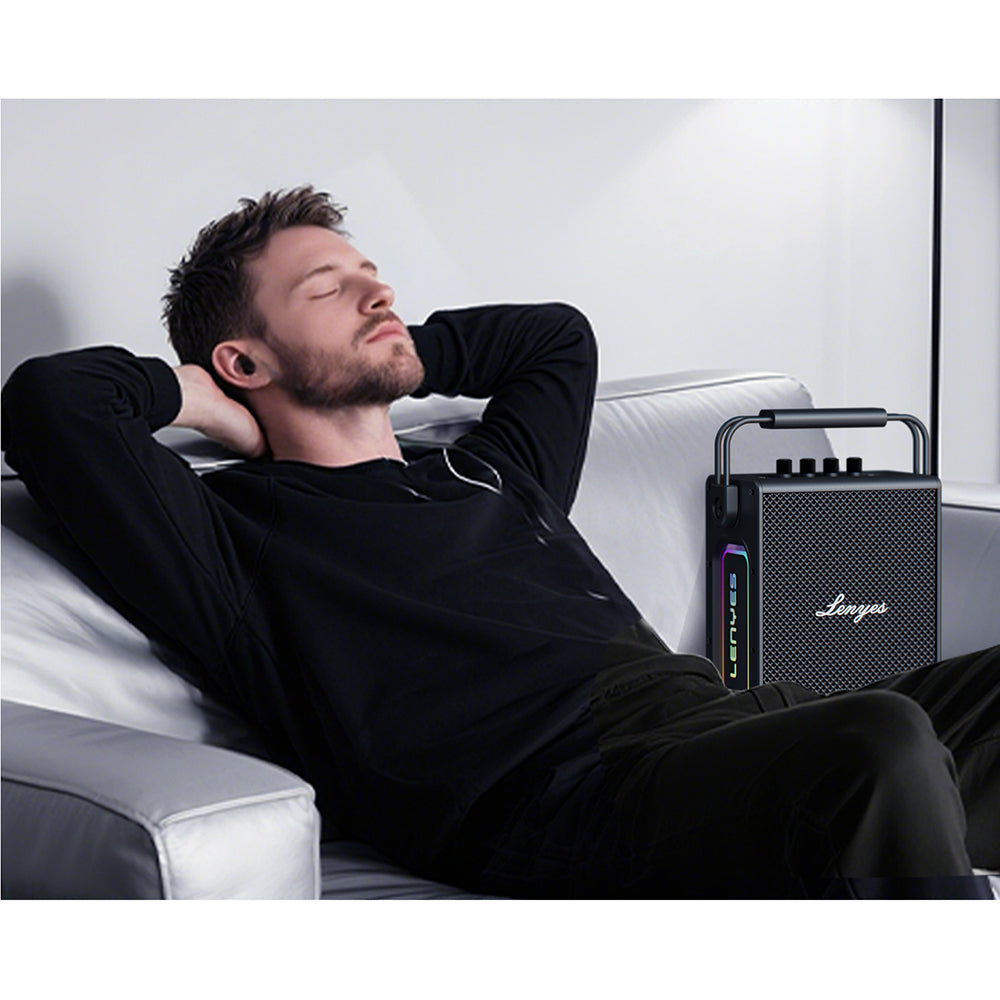 Lenyes Titan 1 Serisi RGB Işıklı Çift Mikrofonlu Bluetooth Speaker Hoparlör v5.3 5000mAh Siyah