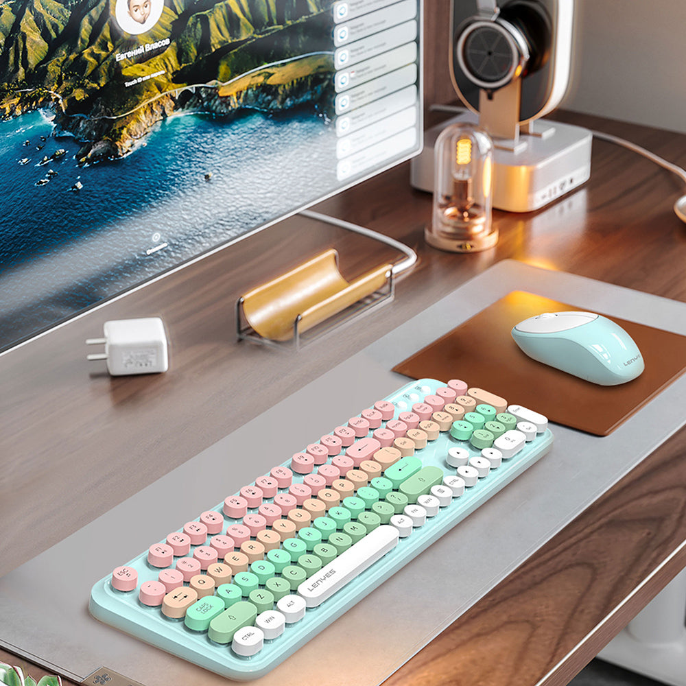 Lenyes WK103 Mekanik 2in1 2.4G Kablosuz Klavye ve 1600 DPI Mouse Seti Gri