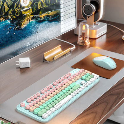 Lenyes WK103 Mekanik 2in1 2.4G Kablosuz Klavye ve 1600 DPI Mouse Seti Mavi