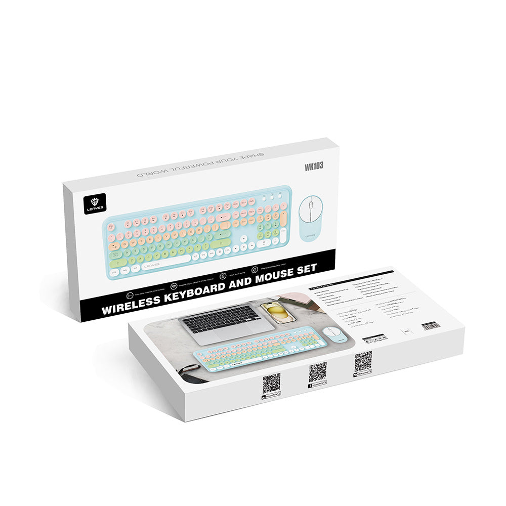 Lenyes WK103 Mekanik 2in1 2.4G Kablosuz Klavye ve 1600 DPI Mouse Seti Gri