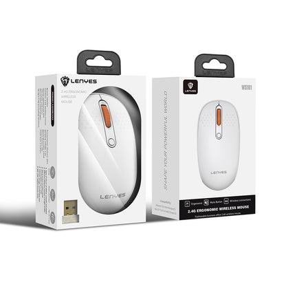 Lenyes WS101 Sessiz Buton Tasarımlı Ergonomik 2.4G Kablosuz Mouse 1600 DPI Beyaz