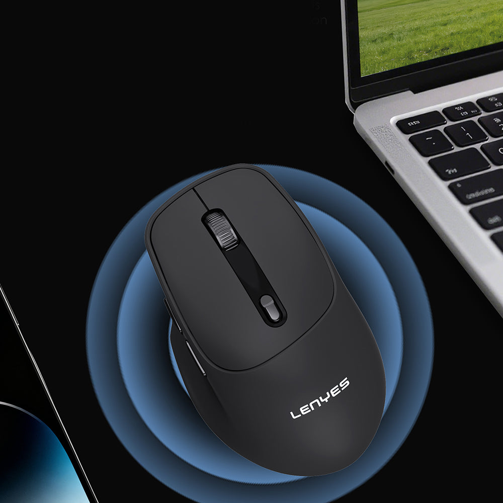 Lenyes WS105 Sessiz Buton Tasarımlı Ergonomik Çift Bluetooth Bağlantılı 2.4G Kablosuz Mouse 1600 DPI Siyah