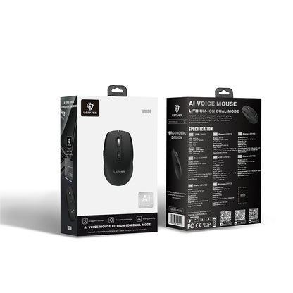 Lenyes WS106 Yapay Zeka Destekli Ergonomik Çift Bluetooth Bağlantılı 2.4G Kablosuz Mouse 1200 DPI Siyah