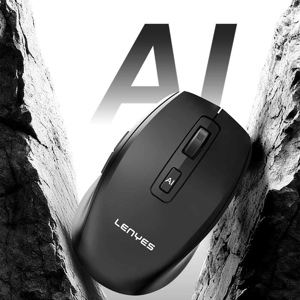 Lenyes WS106 Yapay Zeka Destekli Ergonomik Çift Bluetooth Bağlantılı 2.4G Kablosuz Mouse 1200 DPI Siyah