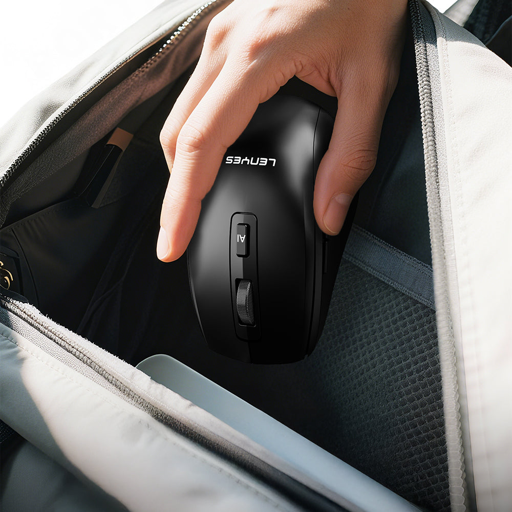 Lenyes WS106 Yapay Zeka Destekli Ergonomik Çift Bluetooth Bağlantılı 2.4G Kablosuz Mouse 1200 DPI Siyah