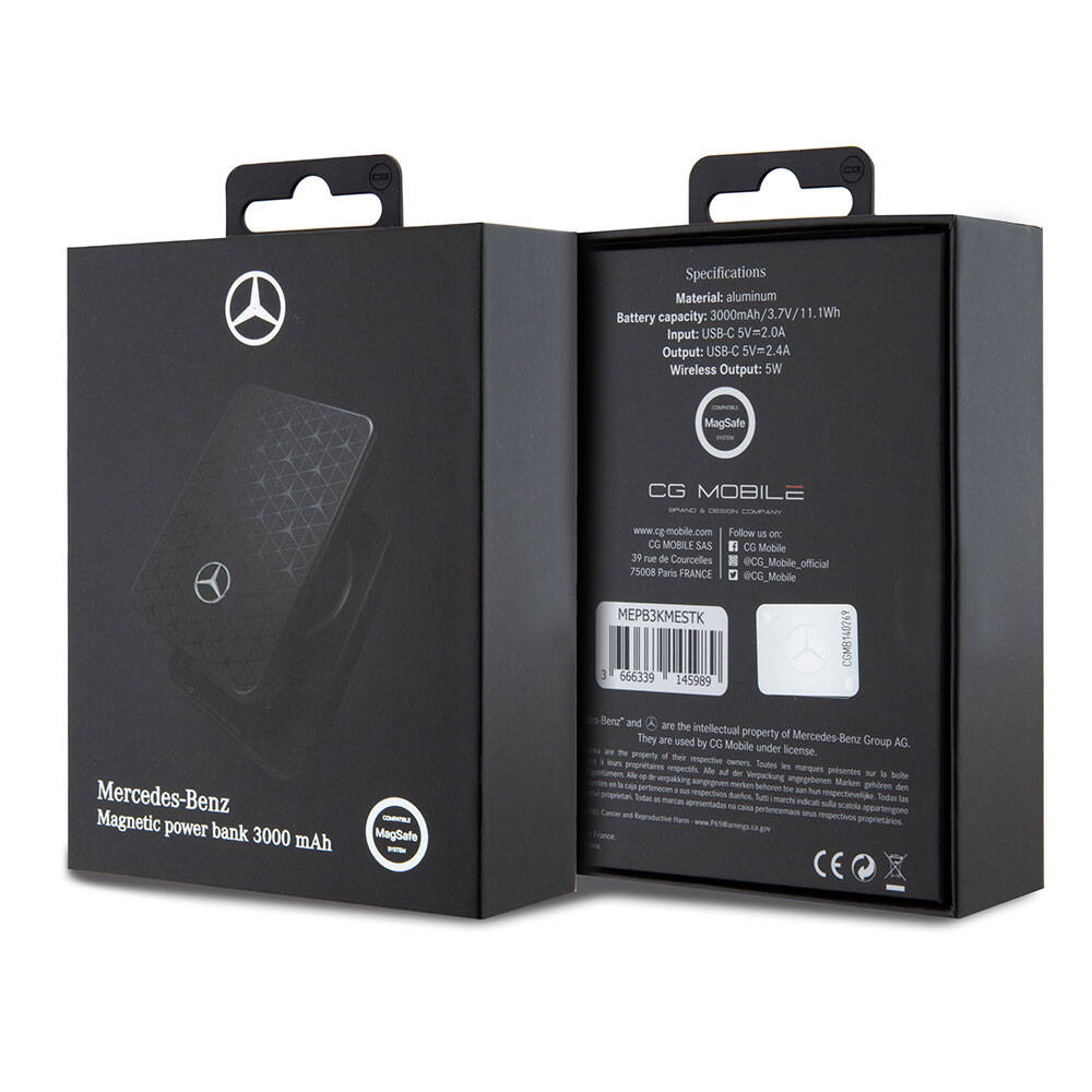 Mercedes Benz Led Işıklı Göstergeli M-safe Magnetik Orjinal Lisanslı Powerbank 3000 Mah Siyah