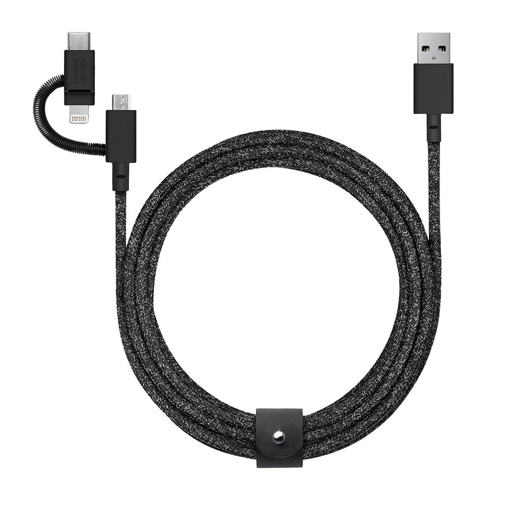 Native Union Belt Serisi 3in1 USB-A to Type-C - Lightning - Micro Şarj Kablosu 2M