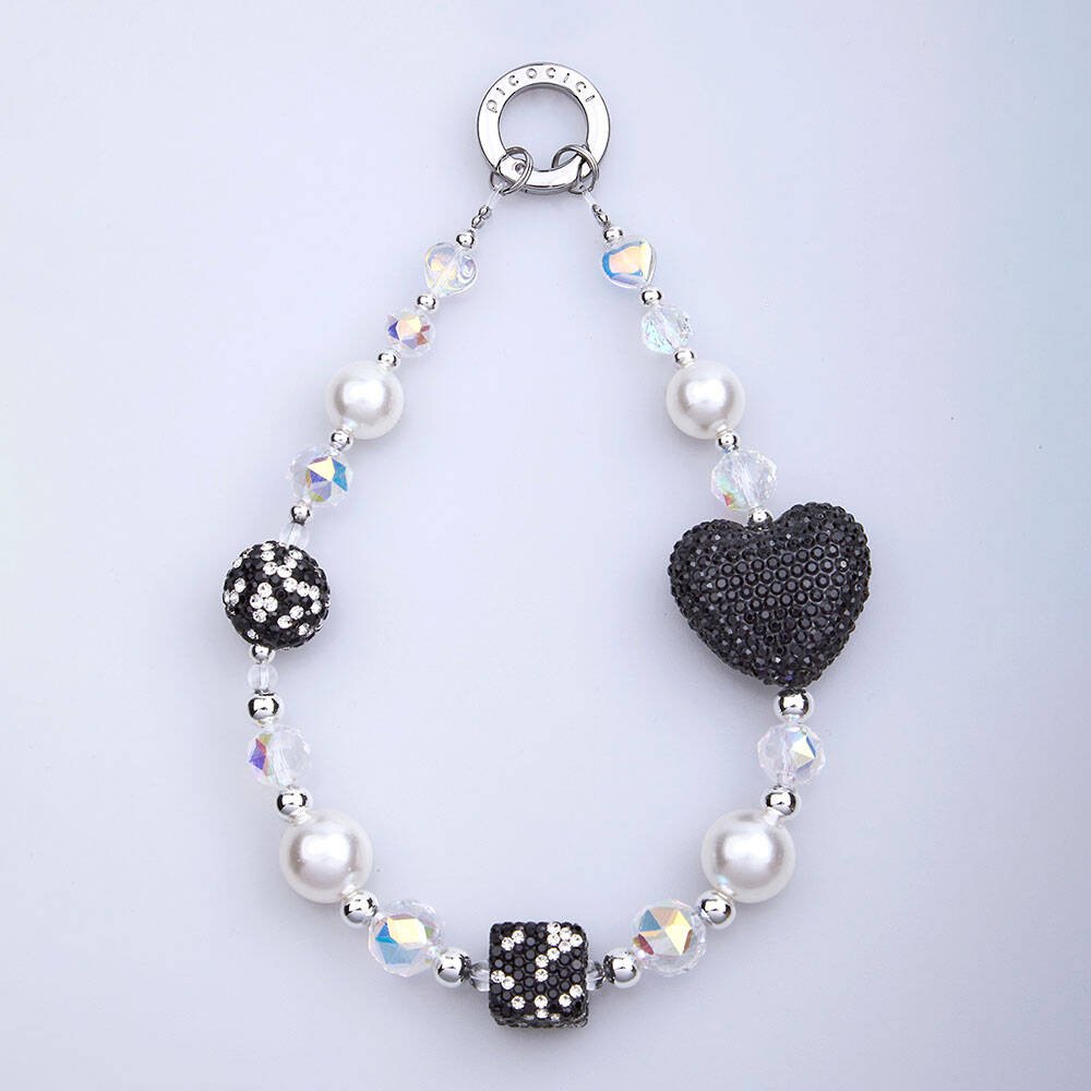 Picocici Parlayan Taş Tasarımlı 30mm Dot Drill Heart Telefon Bilek Askı İpi Siyah