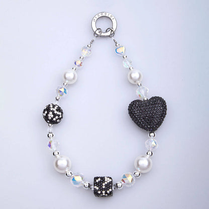 Picocici Parlayan Taş Tasarımlı 30mm Dot Drill Heart Telefon Bilek Askı İpi Siyah