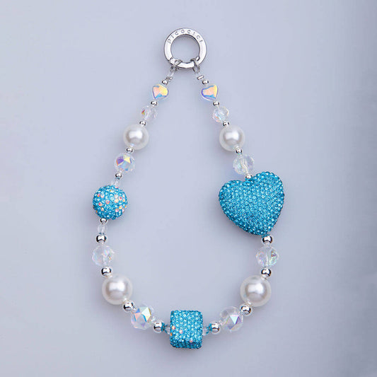 Picocici Parlayan Taş Tasarımlı 30mm Dot Drill Heart Telefon Bilek Askı İpi Mavi