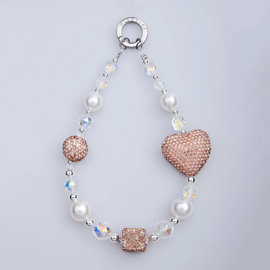 Picocici Parlayan Taş Tasarımlı 30mm Dot Drill Heart Telefon Bilek Askı İpi Rose Gold