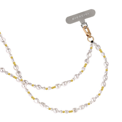 Picocici Metal Pearl Telefon Boyun Askı İpi 1.2 Metre Beyaz-Gold
