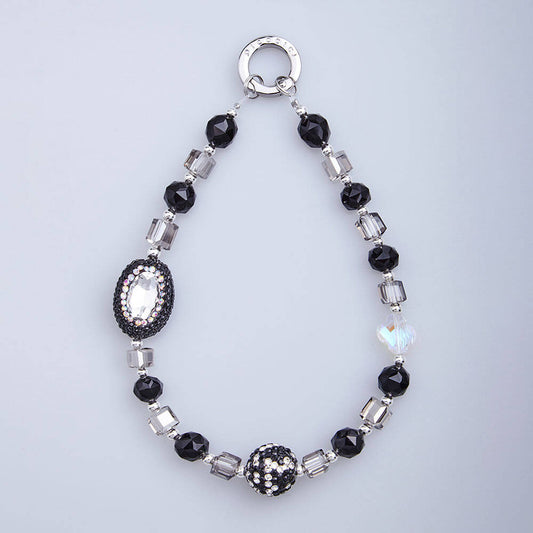 Picocici Şeker Küp Tasarımlı Oval Crystal Telefon Bilek Askı İpi Siyah