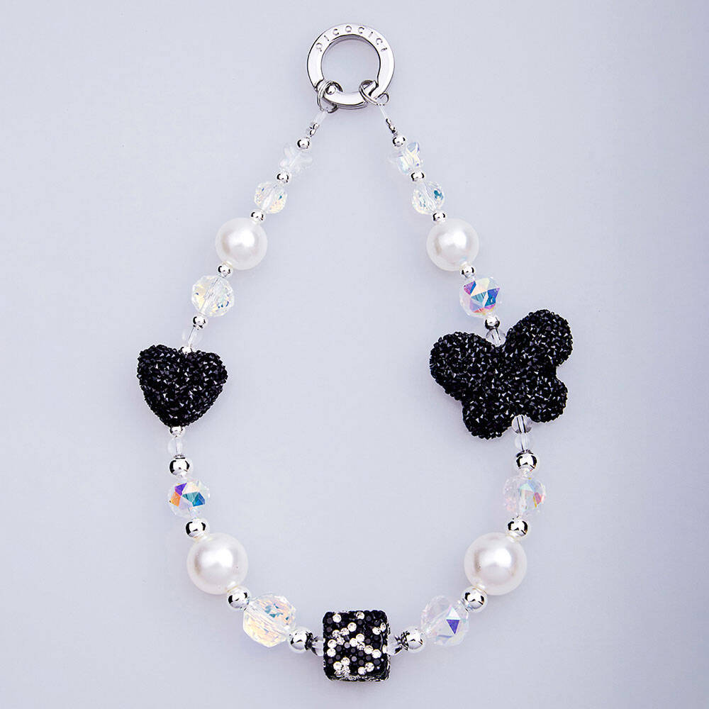 Picocici Siyah Taş Tasarımlı Üç Boyutlu Kelebek Telefon Bilek Askı İpi Siyah