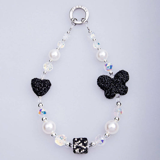 Picocici Siyah Taş Tasarımlı Üç Boyutlu Kelebek Telefon Bilek Askı İpi Siyah