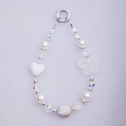 Picocici Siyah Taş Tasarımlı Üç Boyutlu Kelebek Telefon Bilek Askı İpi Beyaz