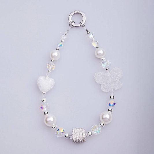 Picocici Siyah Taş Tasarımlı Üç Boyutlu Kelebek Telefon Bilek Askı İpi Beyaz