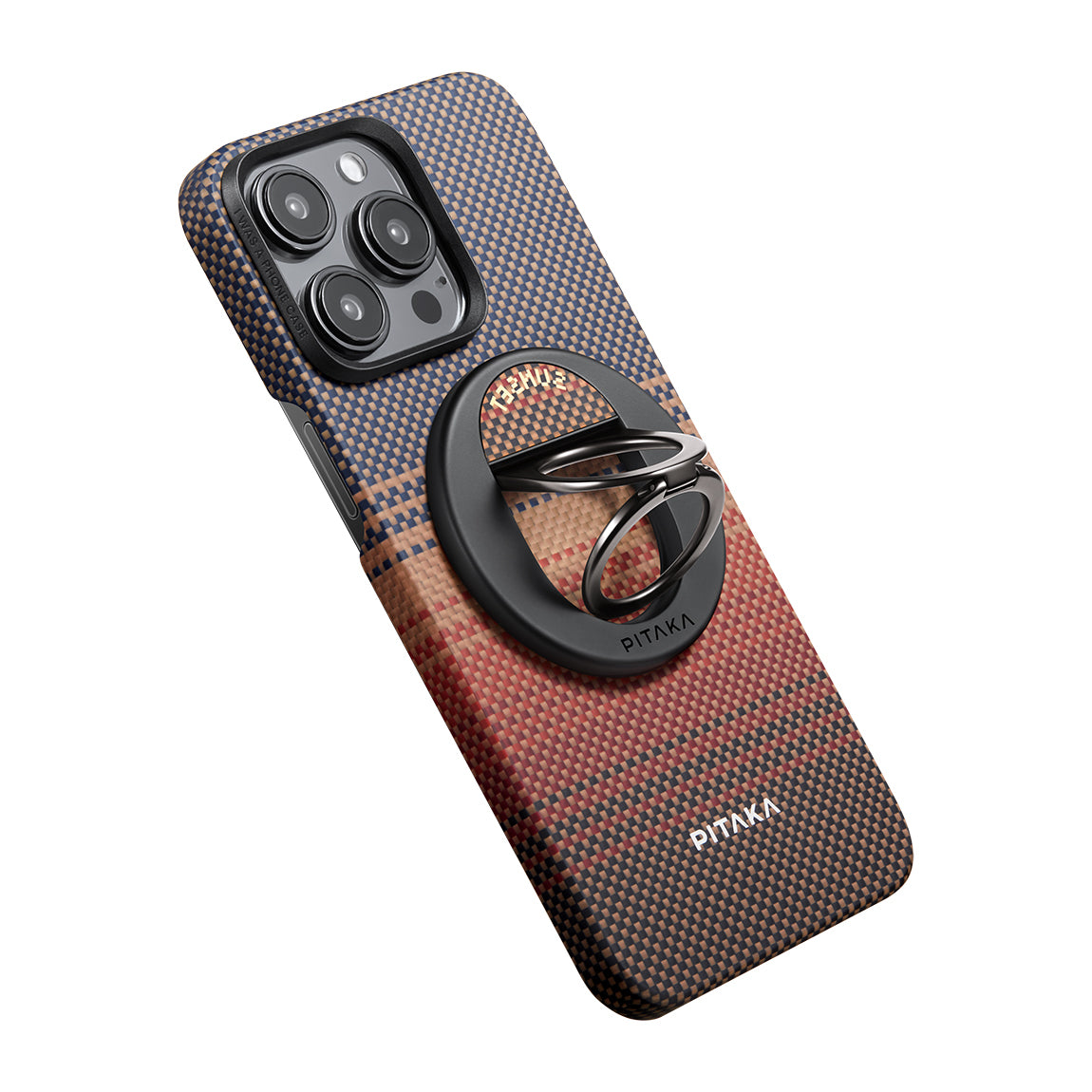 Pitaka Aramid Fiber Sunset Moonrise Serisi Sunset MagEZ Grip 3 Magnetik Ring Stand Telefon Tutucu Kahverengi