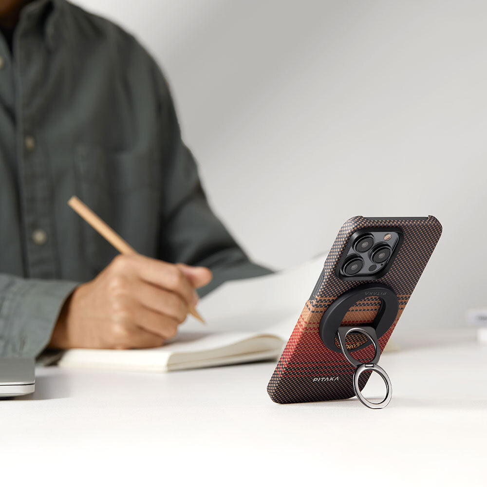 Pitaka Aramid Fiber Sunset Moonrise Serisi Sunset MagEZ Grip 3 Magnetik Ring Stand Telefon Tutucu Kahverengi