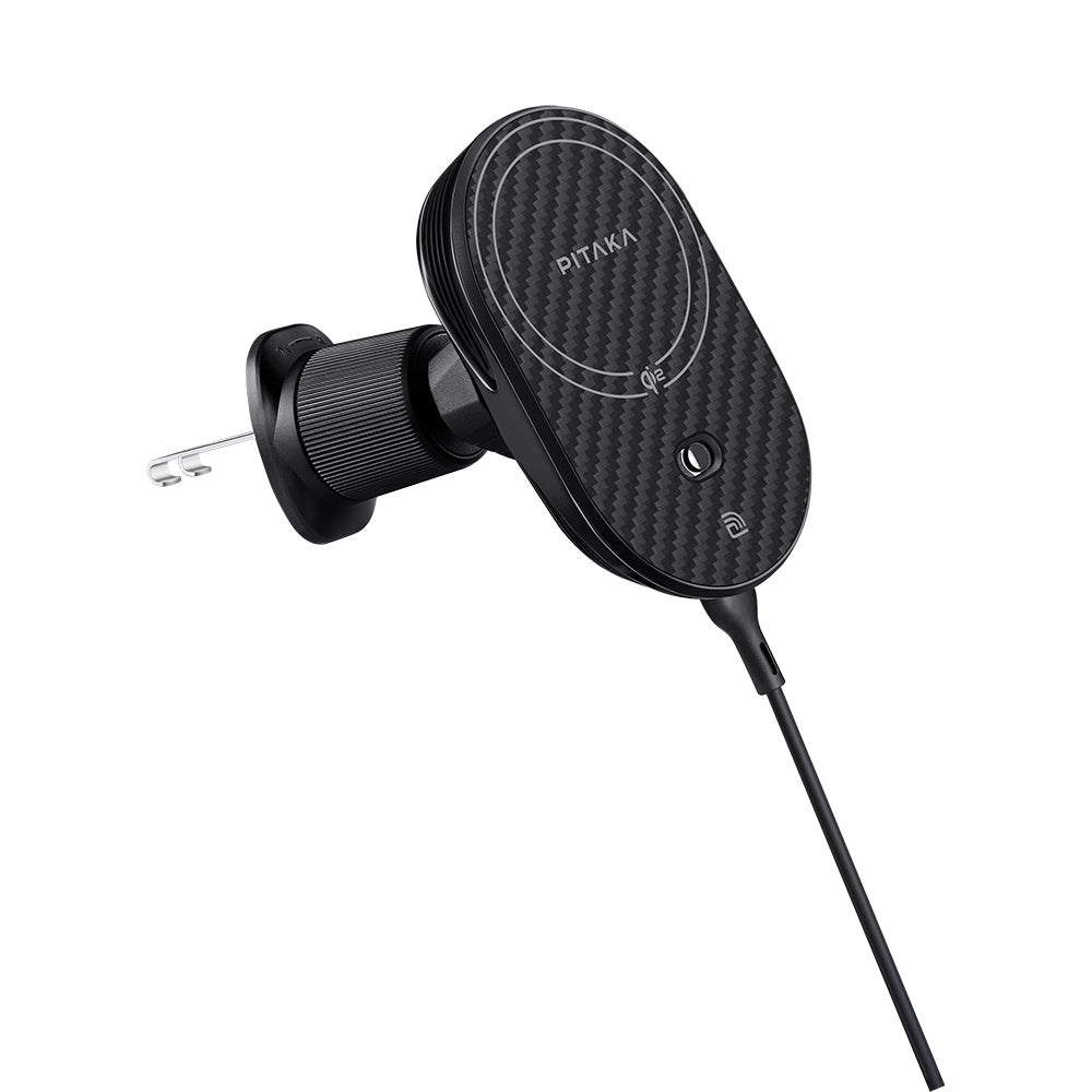 Pitaka MagEZ Pro 2 M-safe Şarj Özellikli Qi2 Aramid Fiber Araç Telefon Tutucu Siyah