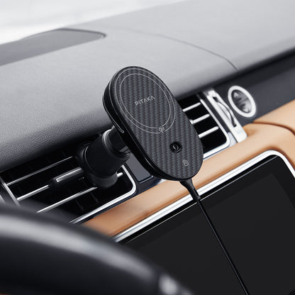 Pitaka MagEZ Pro 2 M-safe Şarj Özellikli Qi2 Aramid Fiber Araç Telefon Tutucu Siyah