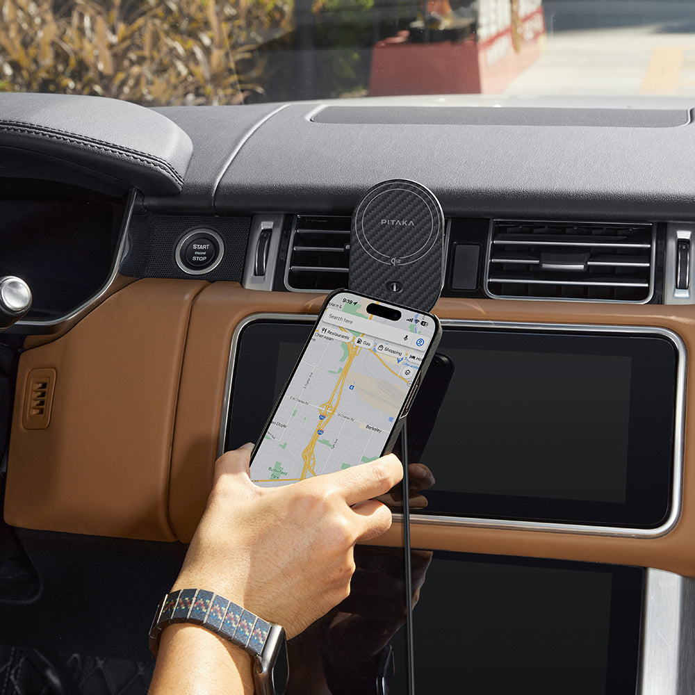 Pitaka MagEZ Pro 2 M-safe Şarj Özellikli Qi2 Aramid Fiber Araç Telefon Tutucu Siyah