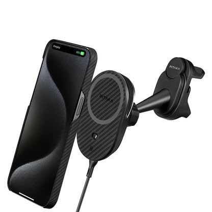 Pitaka MagEZ Pro 2 M-safe Şarj Özellikli Qi2 Tesla Model Y ve Model 3 Uyumlu Aramid Fiber Araç Telefon Tutucu Siyah