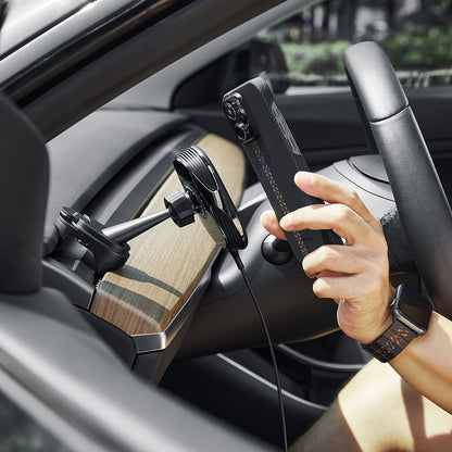 Pitaka MagEZ Pro 2 M-safe Şarj Özellikli Qi2 Tesla Model Y ve Model 3 Uyumlu Aramid Fiber Araç Telefon Tutucu Siyah
