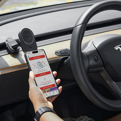 Pitaka MagEZ Pro 2 M-safe Şarj Özellikli Qi2 Tesla Model Y ve Model 3 Uyumlu Aramid Fiber Araç Telefon Tutucu Siyah